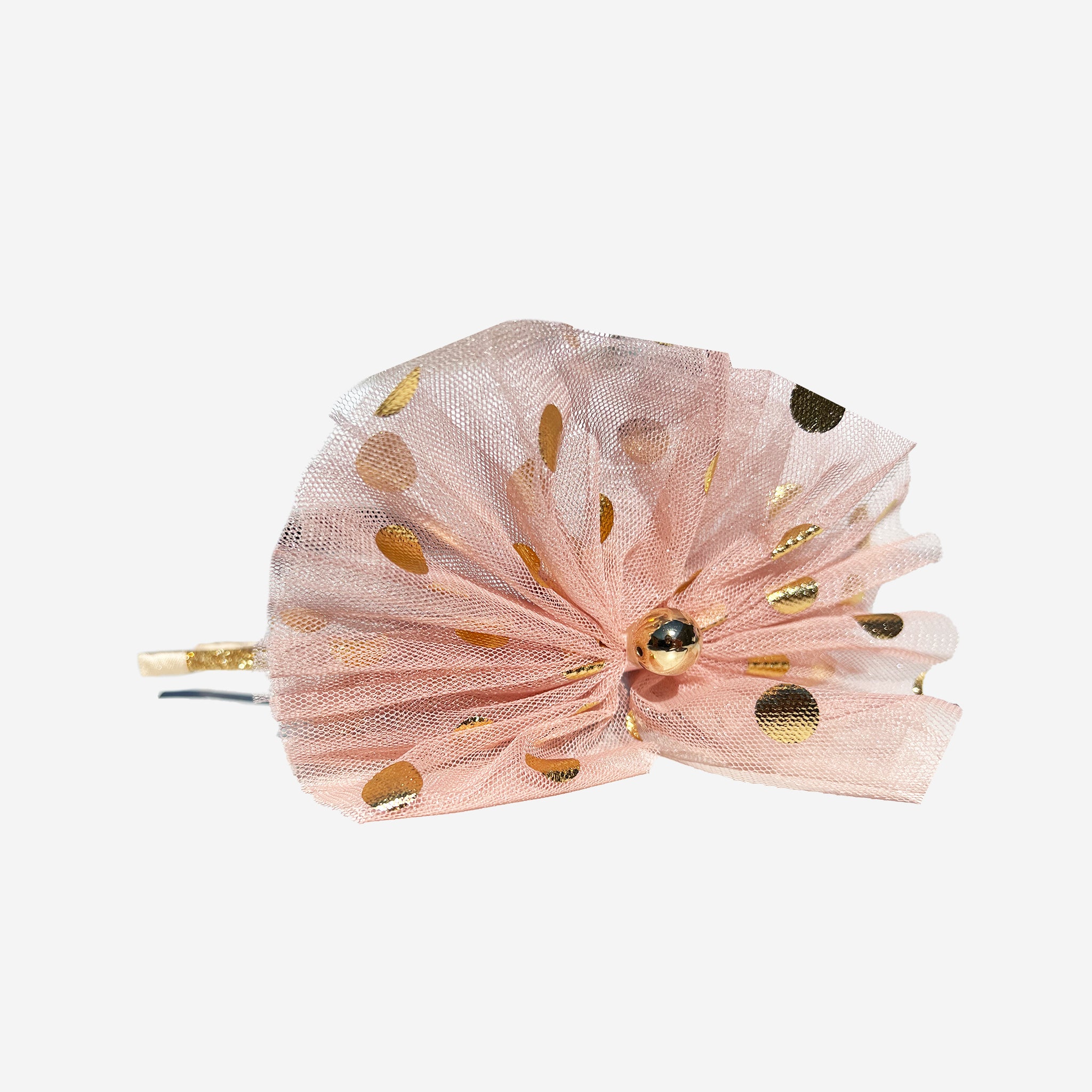 pink headband with golden dots