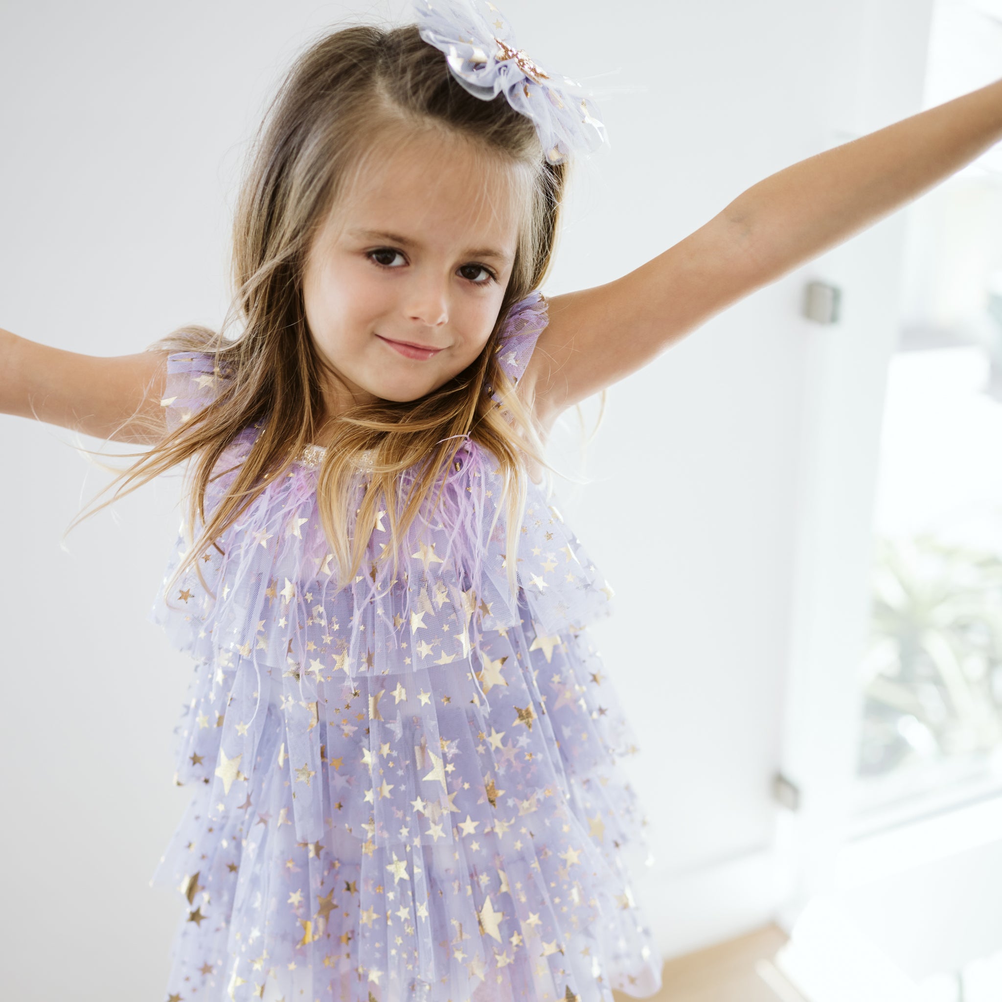 Petite Hailey Little Girl's Metallic Star Layered Tulle Dress - Purple Star - Size 5 Petite Hailey Little Girl's Metallic Star Layered Tulle Dress - Purple Star - Size 5