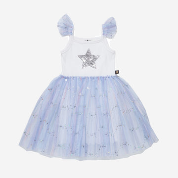 blue spangle tutu dress with silver glitter star