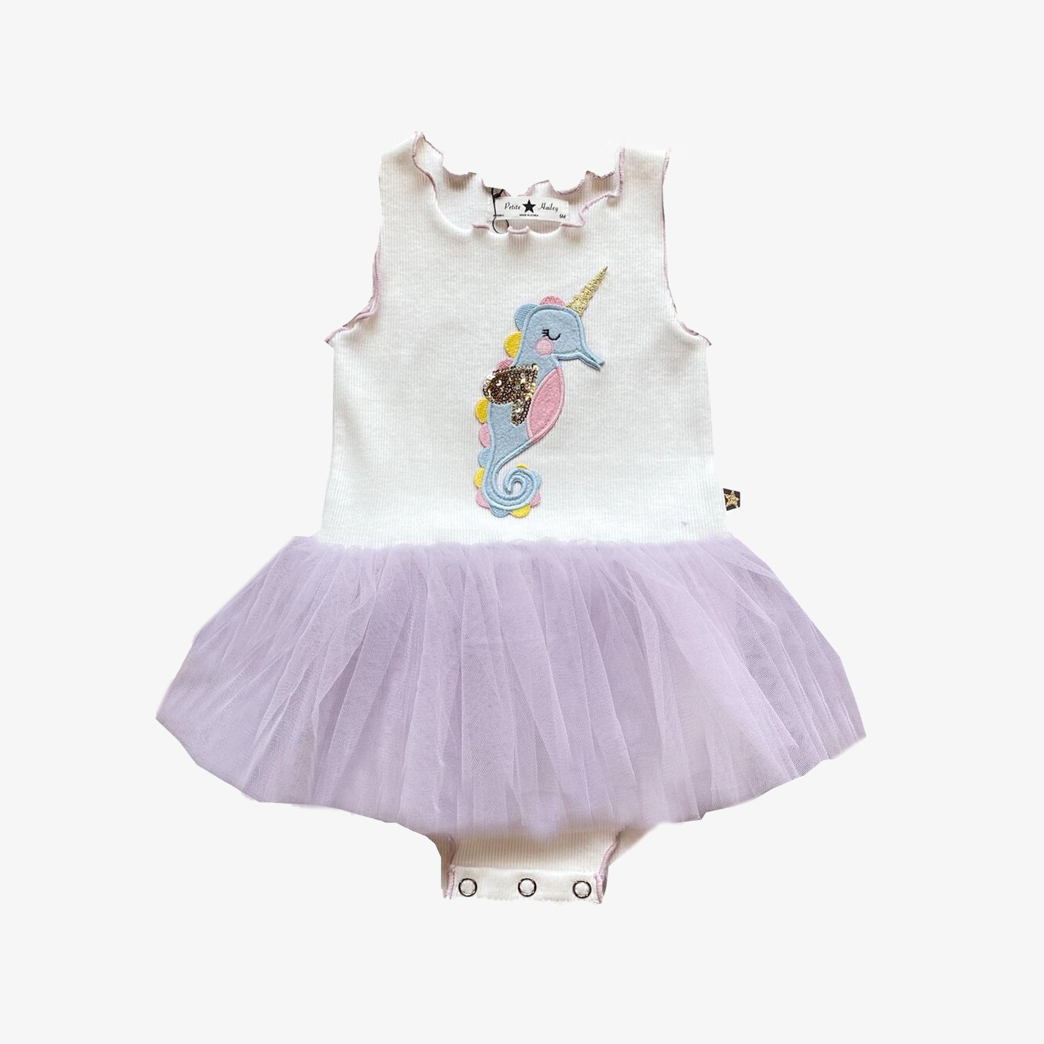 purple baby seahorse onesie