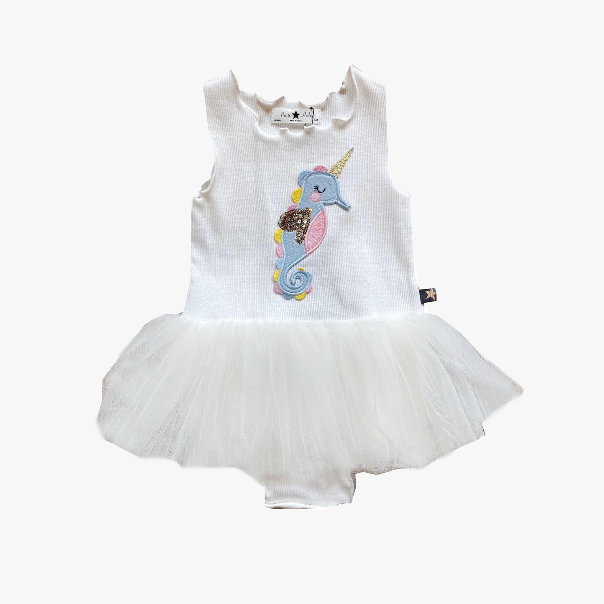 white baby seahorse onesie