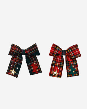 Christmas Bow Checker Hair Clips