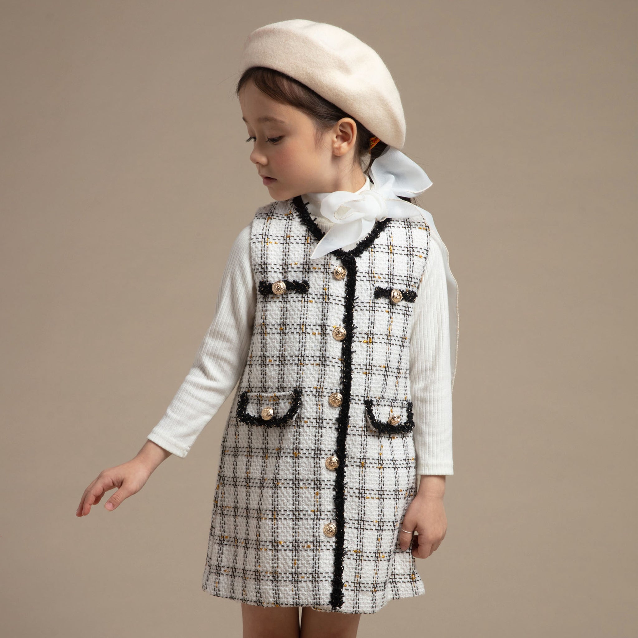girls cream tweed dress girls tweed cap sleeve skater dress Ginger N' Cream