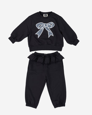 Lace Bow Sweatshirt Set