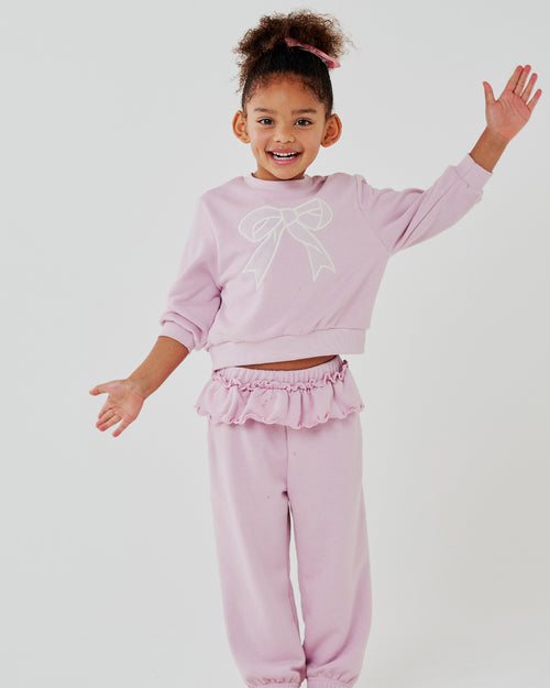 Lace Bow Sweatshirt Set