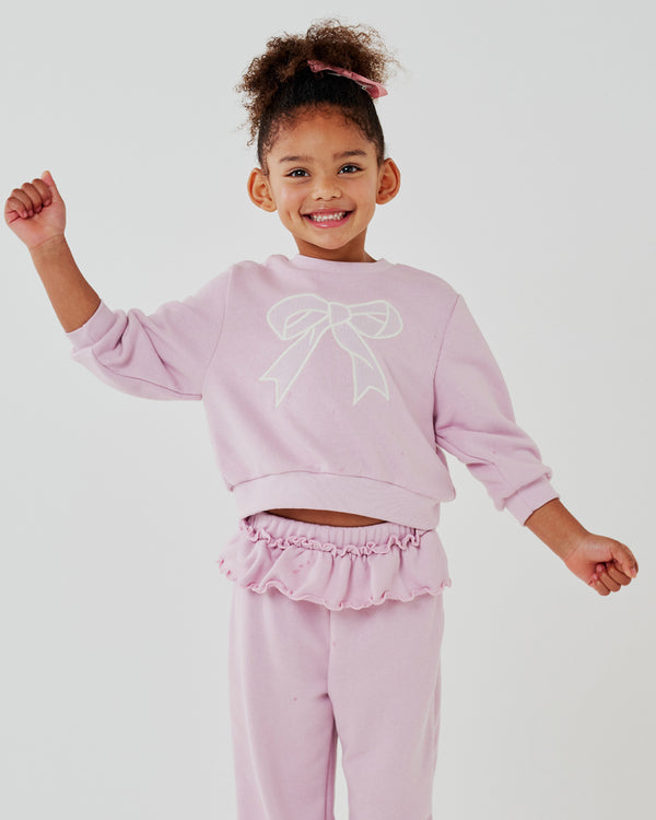 Lace Bow Sweatshirt Set