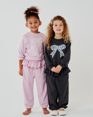 Lace Bow Sweatshirt Set