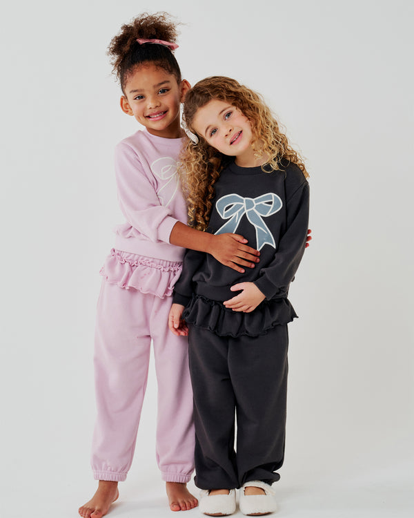 Lace Bow Sweatshirt Set