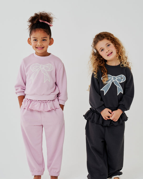 Lace Bow Sweatshirt Set