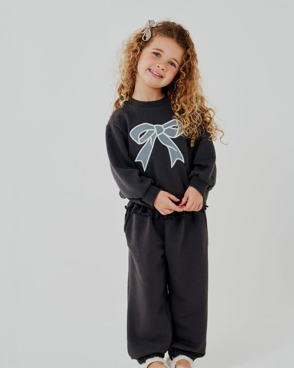 Lace Bow Sweatshirt Set