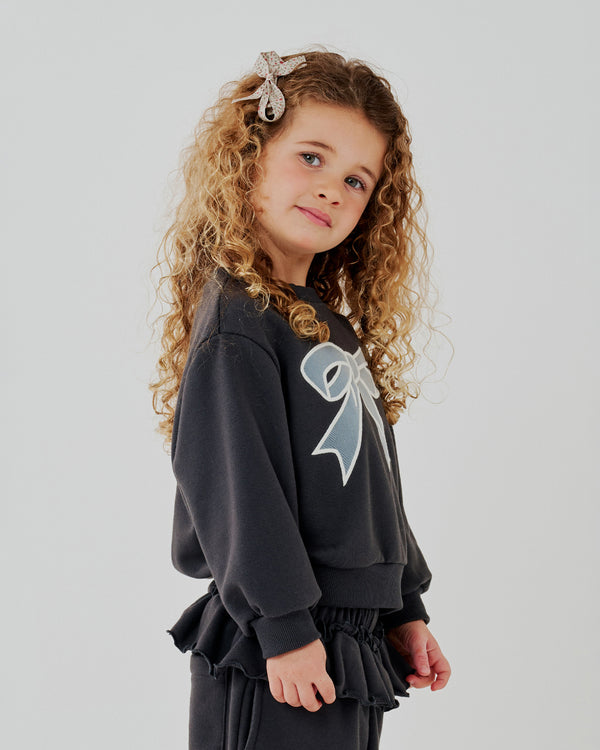 Lace Bow Sweatshirt Set