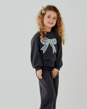 Lace Bow Sweatshirt Set