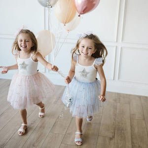 blue spangle tutu dress with silver glitter star
