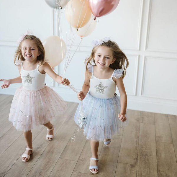 blue spangle tutu dress with silver glitter star