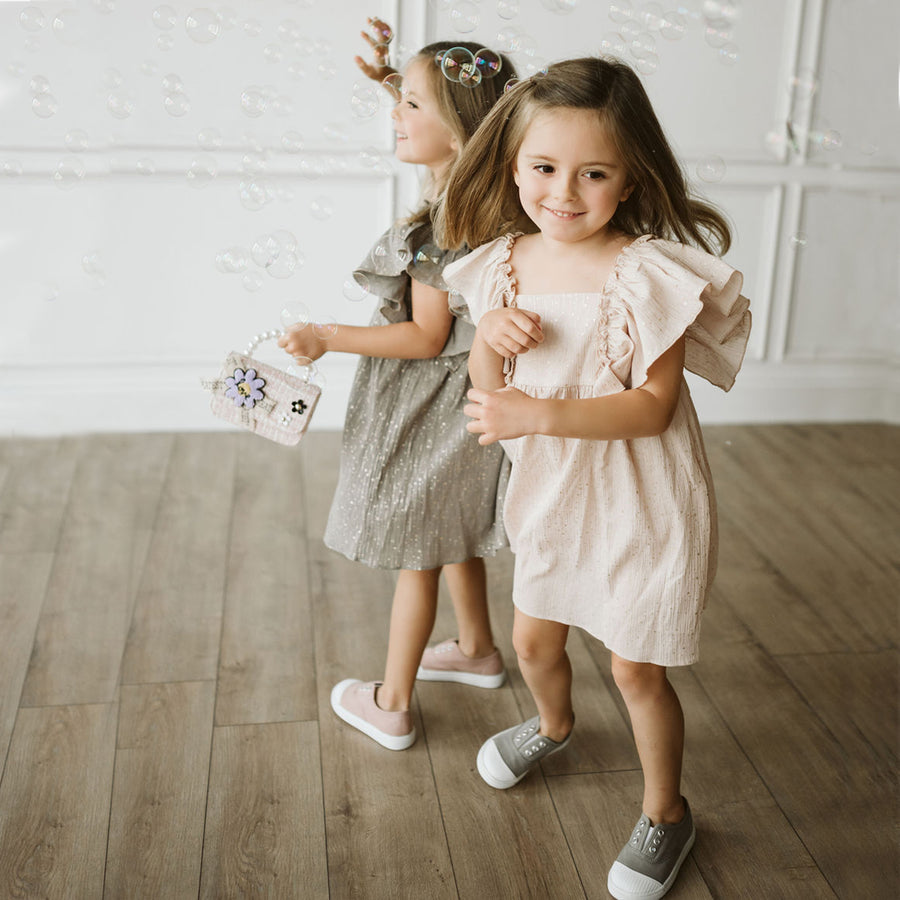 beige Flutter-Sleeve Dress 