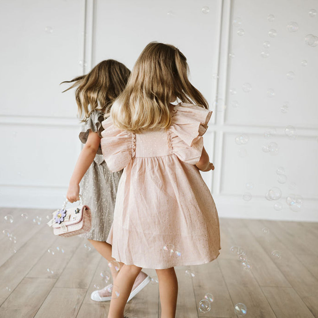 beige Flutter-Sleeve Dress 