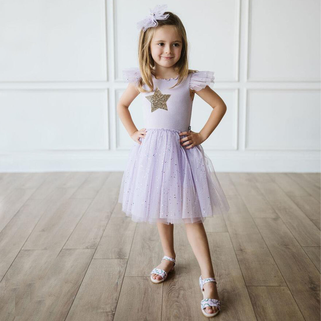 purple sparkle tutu dress with gold star 