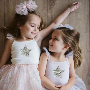 pink spangle tutu dress with silver glitter star