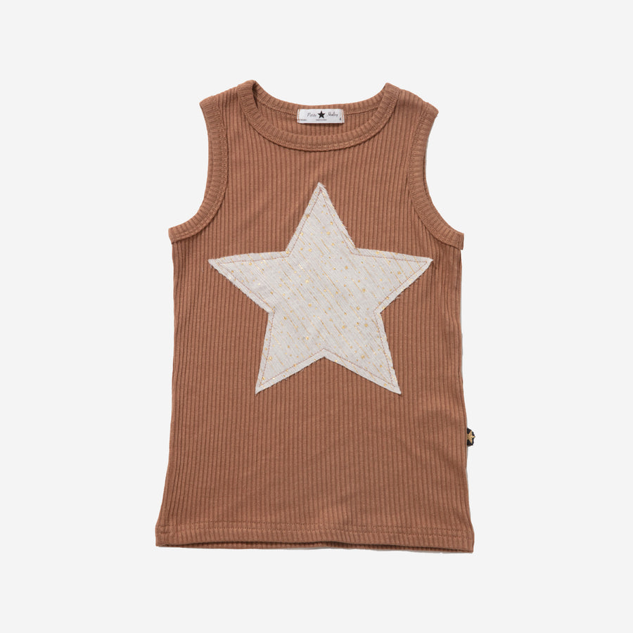 camel tanktop with white star 