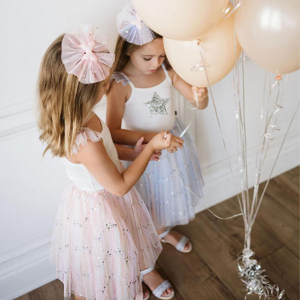 pink spangle tutu dress with silver glitter star