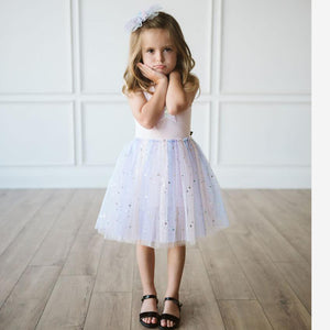 blue spangle tutu dress with silver glitter star