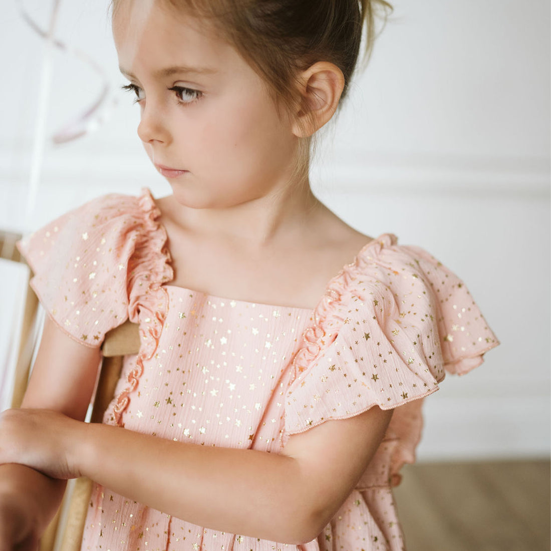 pink Flutter-Sleeve Dress 