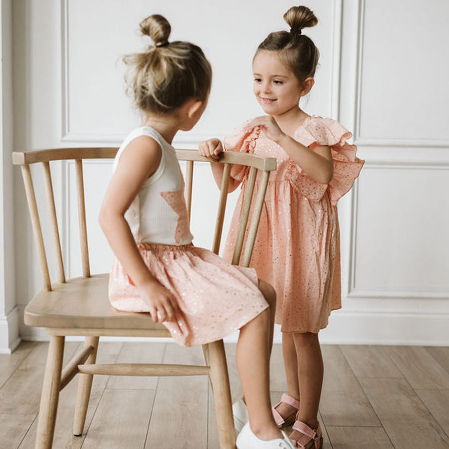 pink Flutter-Sleeve Dress 