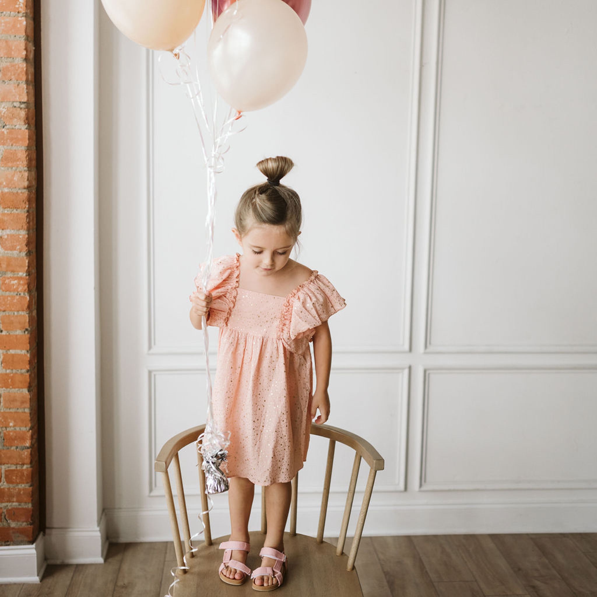 pink Flutter-Sleeve Dress 