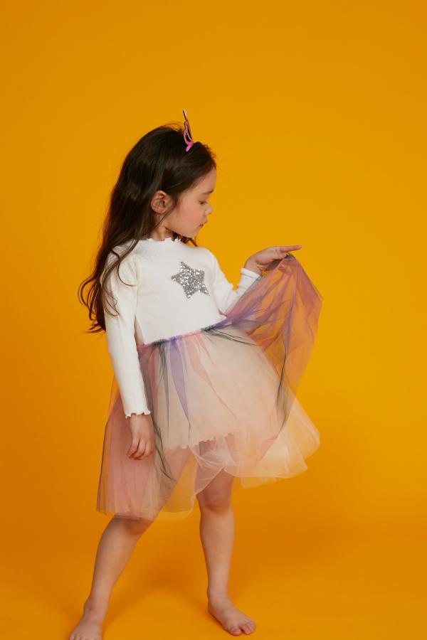 3 Gra Star tutu dress-WHITE