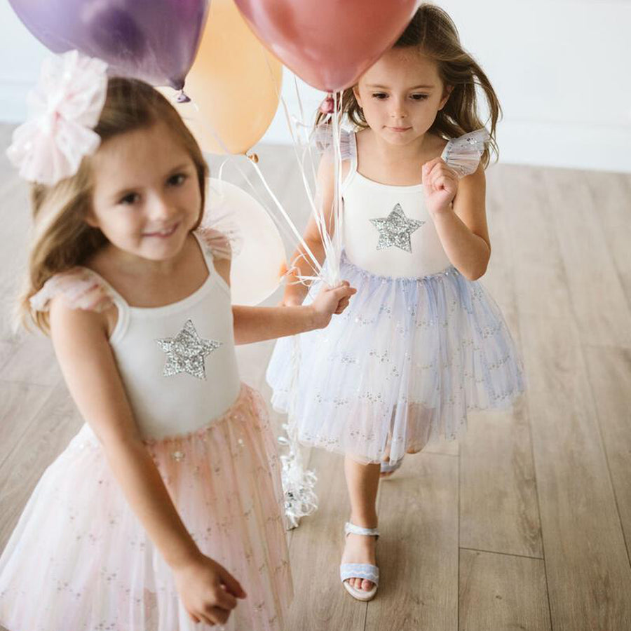 blue spangle tutu dress with silver glitter star