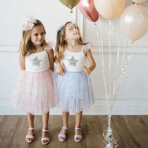 pink spangle tutu dress with silver glitter star