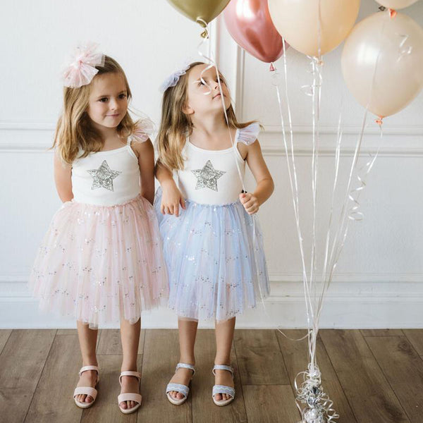 pink spangle tutu dress with silver glitter star