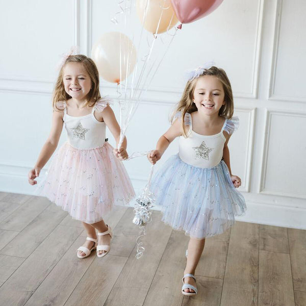 blue spangle tutu dress with silver glitter star