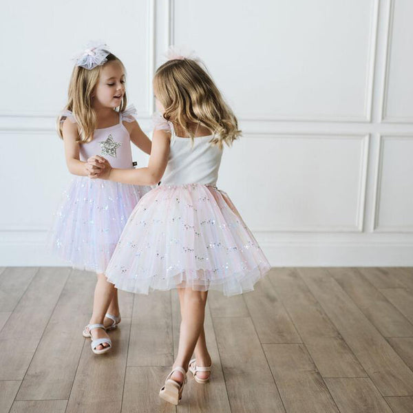 purple spangle tutu dress with silver glitter star