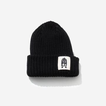 knitted black hat with black ph play logo on white background