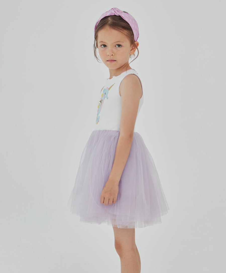 purple sleeveless seahorse tutu dress with seahorse on the front top