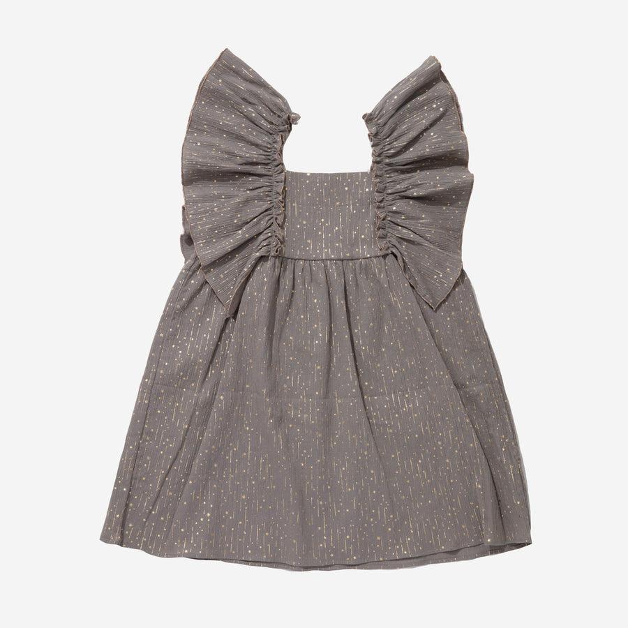 gray Flutter-Sleeve Dress 