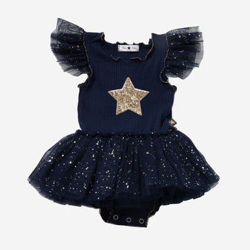 navy baby sparkle onesie with gold glitter star