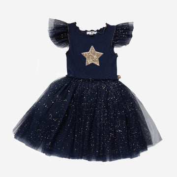 navy sparkle tutu dress with gold star 
