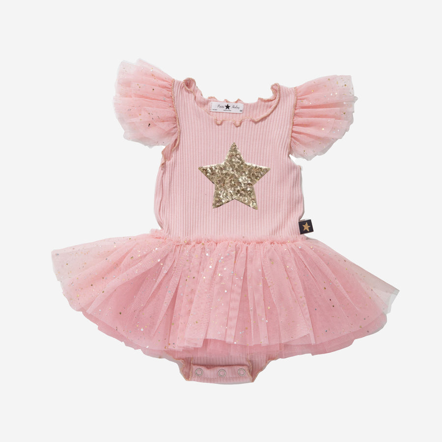 pink baby sparkle onesie with gold glitter star