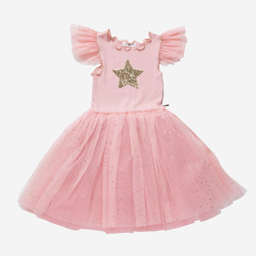 pink sparkle tutu dress with gold star 