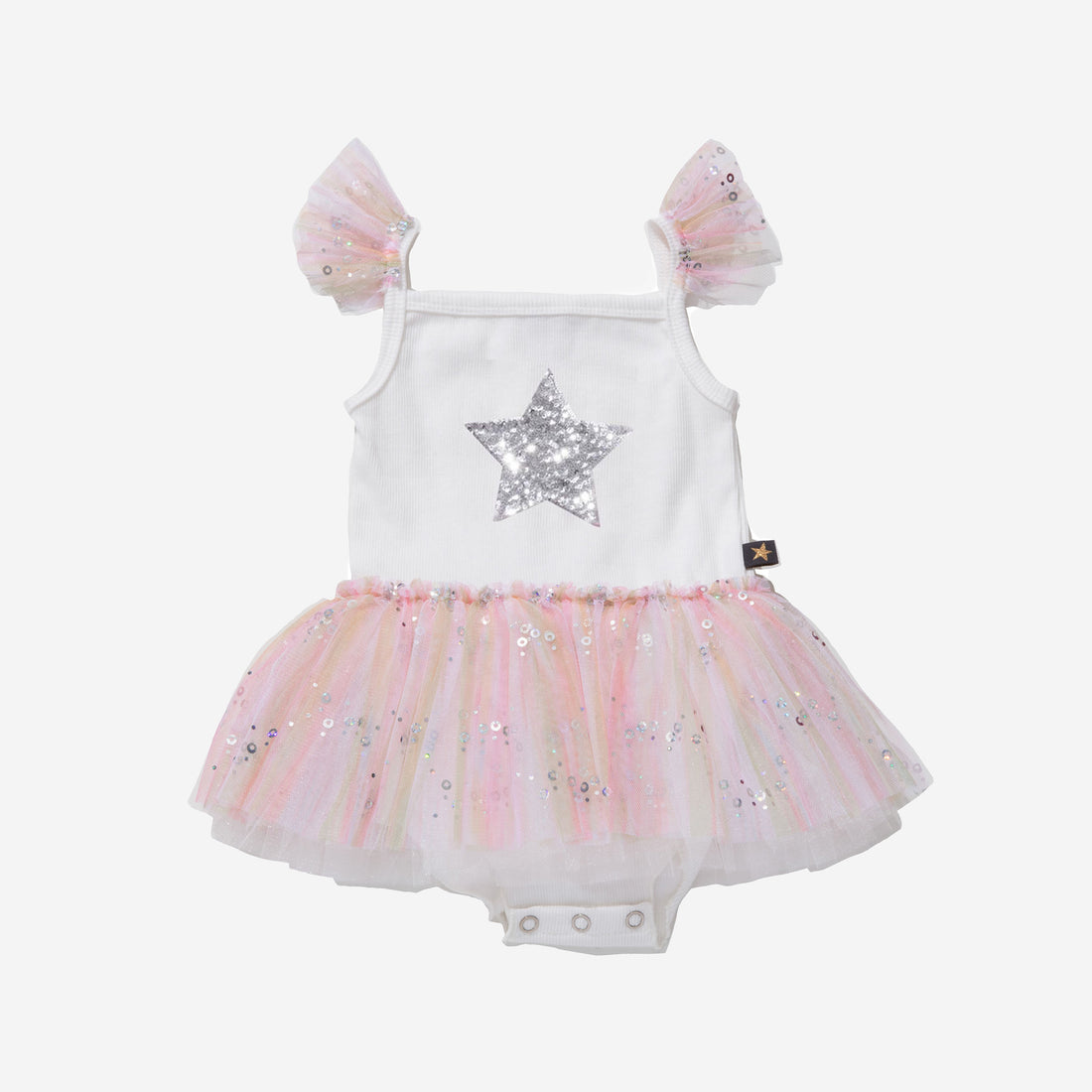 pink baby spangle tutu onesie with silver glitter star 