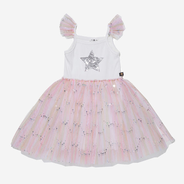 pink spangle tutu dress with silver glitter star