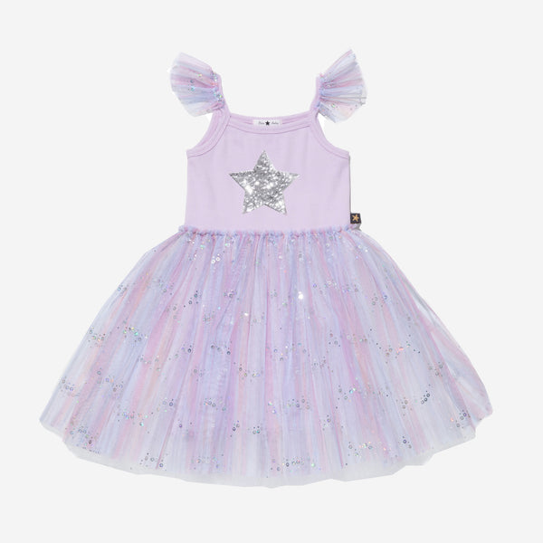 purple spangle tutu dress with silver glitter star