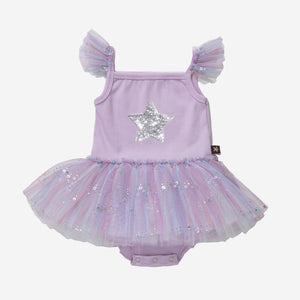 pink baby spangle tutu onesie with silver glitter star 