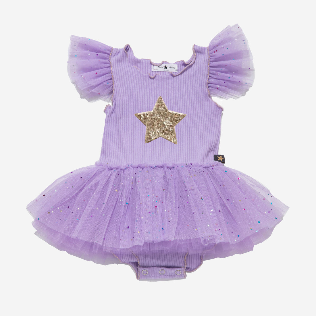 purple baby sparkle onesie with gold glitter star