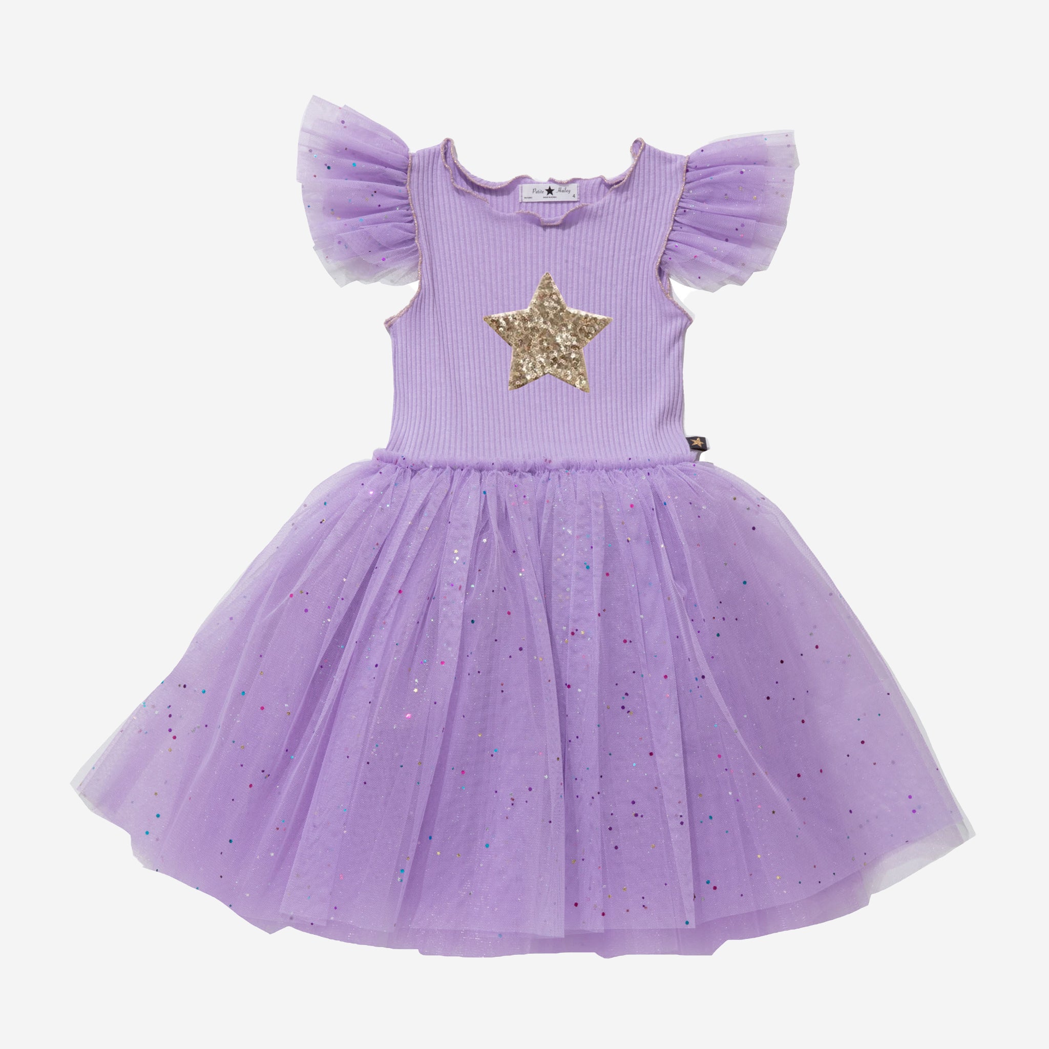 purple sparkle tutu dress with gold star 