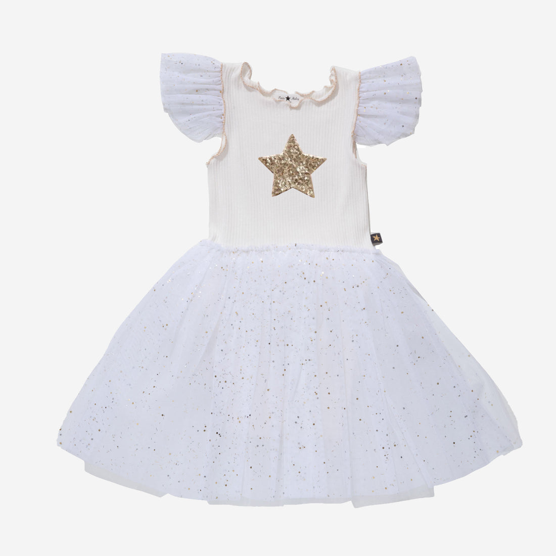 white sparkle tutu dress with gold star 